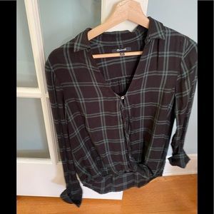 Madewell black and green plaid top